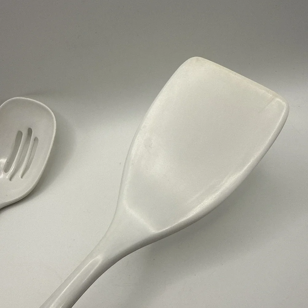 Melamine ware kitchen utensils white slotted spoon solid spatula turner flipper